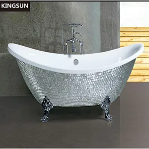 K-8755S Outside Special Silver Color Twinkle Freestanding Italian Bathtubs Mosaic Bathtub Claw Tub