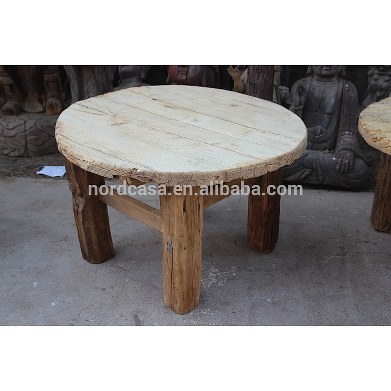chinese natural wood round rustic reclaimed wood dining table