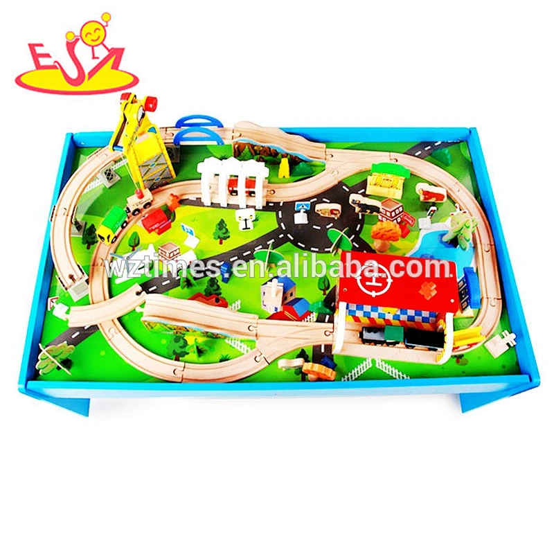 Funny kids 88 pieces wood train table for wholesale W04C061