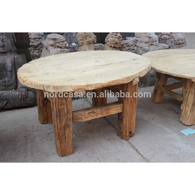 chinese natural wood round rustic reclaimed wood dining table