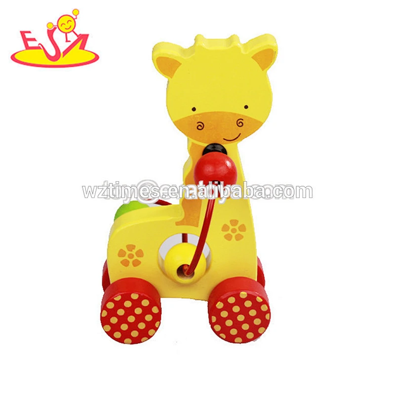 Wholesale 2018 new arrival wooden small car toy cute beads roller toy for 1 year old baby W11B175
