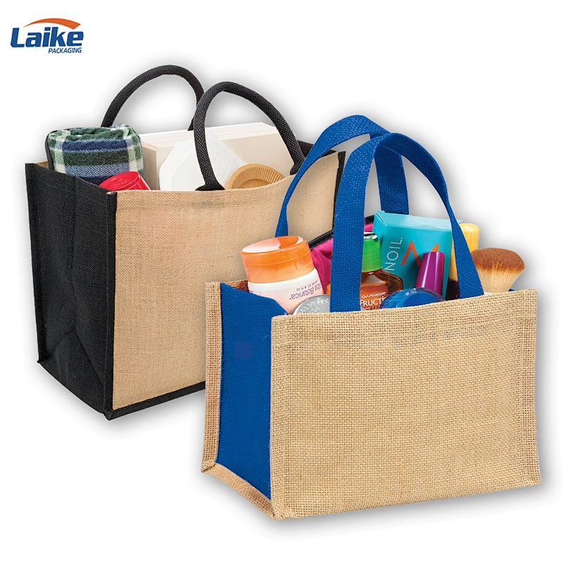 Cheap Promotional Natural Color Laminated Reusable eco Shopping jute Bag tote bags with custom printed logo
