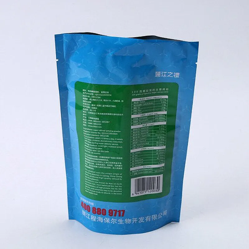 Custom plastic material polyethylene pe bag for Spirulina packaging
