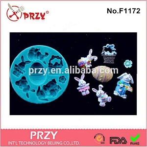 F1172 PRZY easter eggs silicone fondant mold , rabbit silicone fondant mold