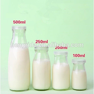 100ml 200ml 250ml 500ml transparent glass milk bottle with cap