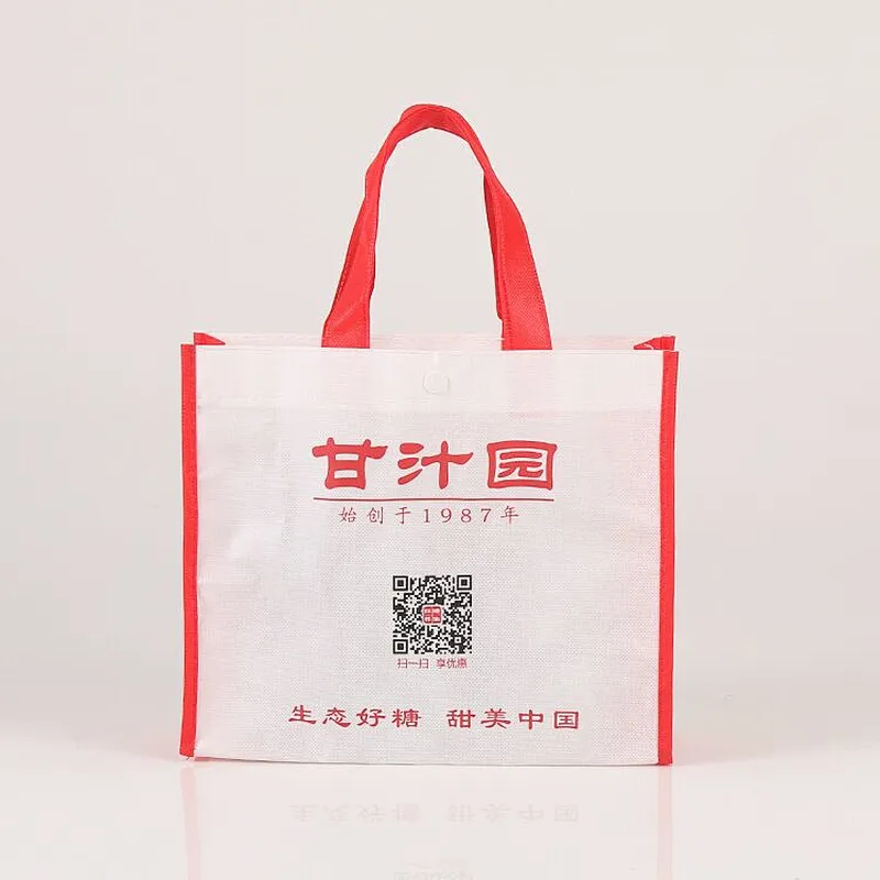 Custom wholesale red printed non-woven bag can stand for food packaging