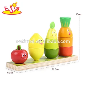 Wholesale promotional gift wooden funny game fruits design stacking blocks for 1 years old baby W13D170