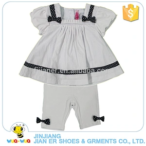 Summer white wave point bowknot toddler girls boutique outfits clothing sets