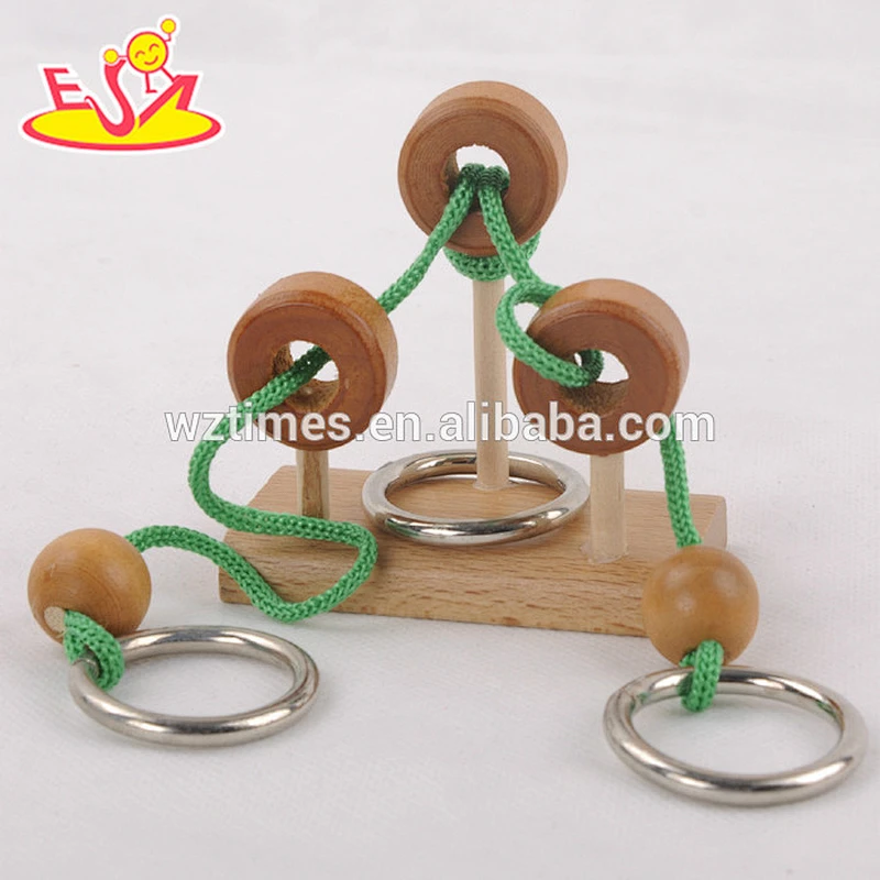 Wholesale diy funny wooden rope puzzle toy for kids' IQ training W11C026