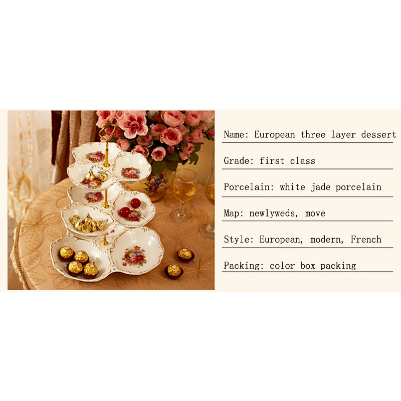 Ceramic Tableware Fruit Cake Dessert Dish Customized Logo European Ceramic Three Layers of Fruit Plate