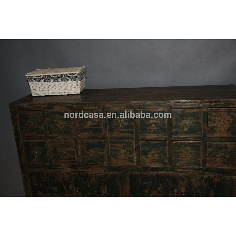 antique chinese medicine furniture recycle wood black cabinet with many drawer
