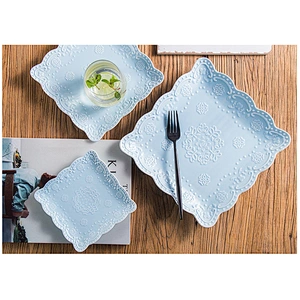 Wholesale Creative Japanese Relief Creative Square Plate Ceramic Disc Bread Dessert Plate Custom Logo Tableware Tray 6 inch