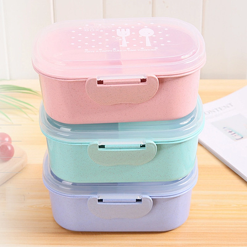 Free Sample Healthy Safe Insulated Leakproof Lunch Box Eco Friendly Wheat Fiber Bento Box Double Layers Plastic Food Container