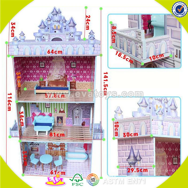 wholesale beautiful play wooden princess doll house for girls W06A102