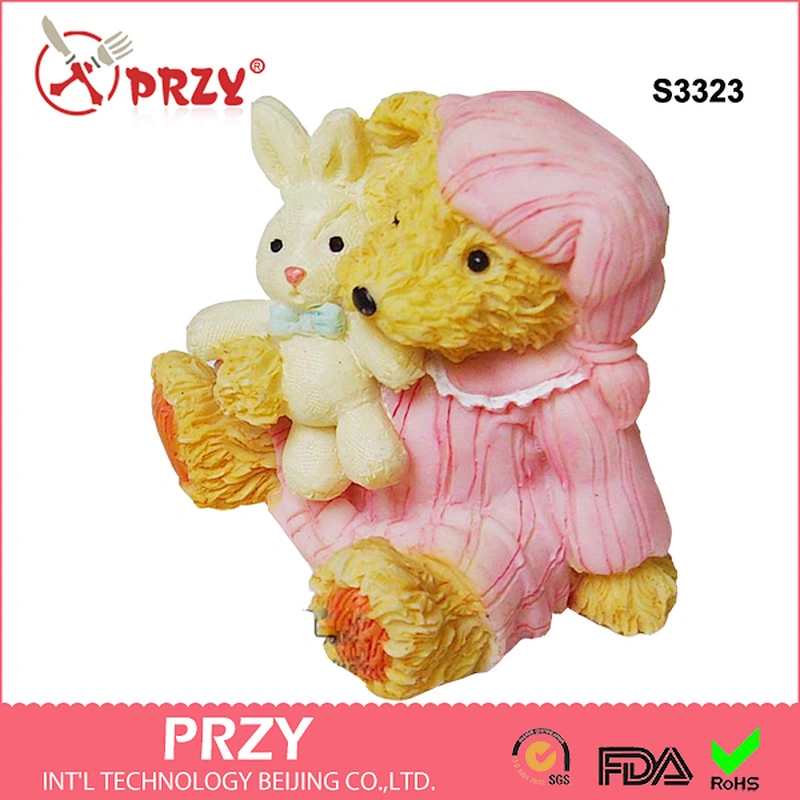 S3323 3d teddy with rabbit Silicone soap molds animal handmade soap molds for wholesale