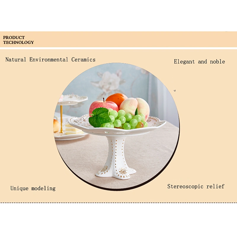 Good Quality Ceramic Tableware Fruit Cake Dessert Dish Customized Logo Pottery High Foot Snacks Plate Gifts