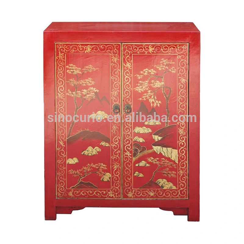 Chinese Antique Reproduction Painted Cabinet Wholesale Antique Hand Painted Wood Furniture