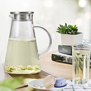Transparent glass ice water bottle Cool Water Kettle 2L for office