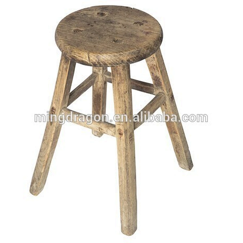 Chinese Antique Elm Wood Round Stool