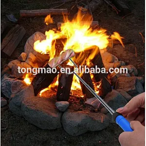 34 inch Customized wooden handle telescopic marshmallow roasting BBQ fork with canvans pouch for camping