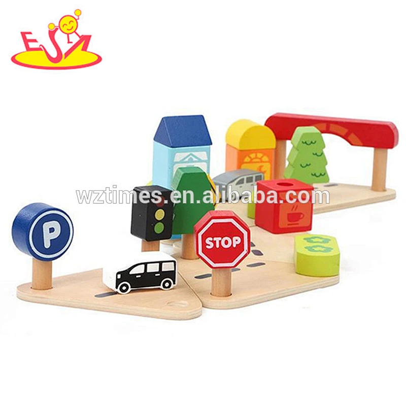 wholesale wooden parking garage toy set for kids W04B026
