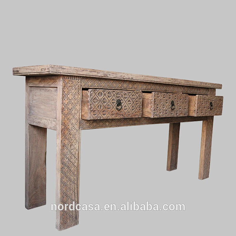 Antique Three Drawers Reclaimed Wood Writing Desk
