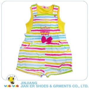 Colorful stripe 100% cotton children summer suit girl overalls