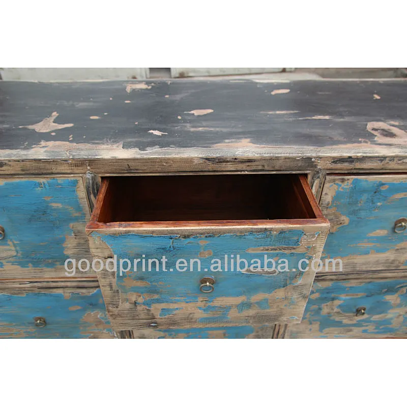 Chinese Antique six drawer blue distressted Furniture