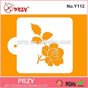 Eco-friendly Y112 decorative rose shape plastic cookie stencils