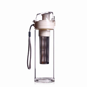HandMade Double Wall Travel Water Cup 260ml Glass Tea Cup with Infuser and Lid High Borosilicate Glass Tea Mug