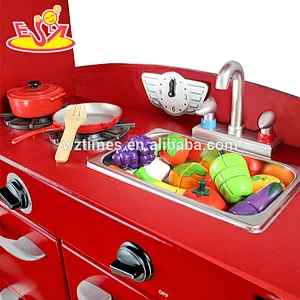 2018 Großhandel Kinder Spielzeug Holzspielzeug Küche Spielset in roter Farbe W10C365
