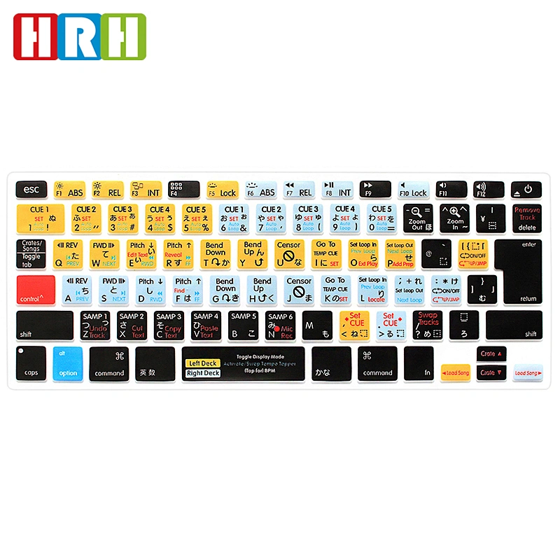 Hot Selling Serato Scratch LIVE Hot key 10 keyboard shortcut keys skin Silicone Keyboard skin For mackbook pro keyboard cover