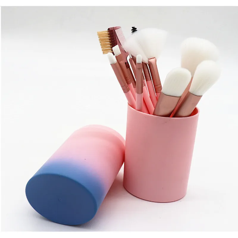 portable Professional Brushes Set nylon Brush 12 Pieces Makeup Brushes with gradual discoloration Barrel