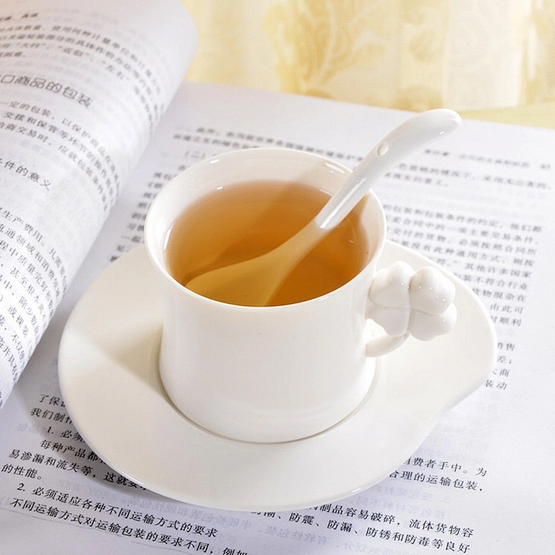 Best Selling Porcelain ware Tea Pot Set Promotional Simple Ceramic Tea Cup with Handle and Tray