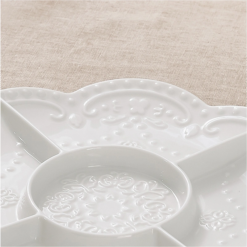 AAA grade white compartment tray snack ware porcelain plate
