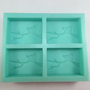 2018 new arrivals 4 cavities soap bar with bird on a branch soap silica gel silicone mould