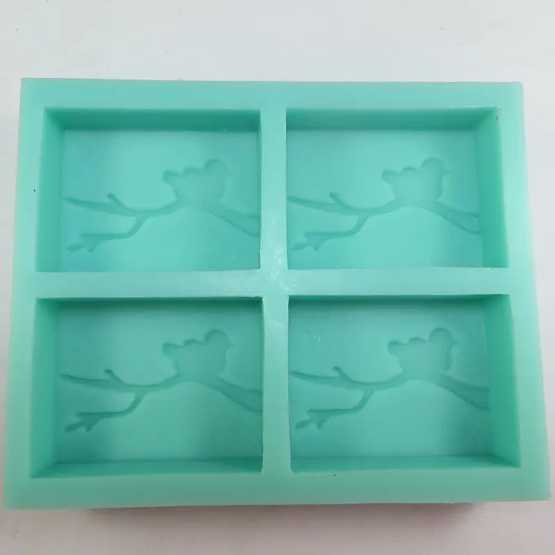2018 new arrivals 4 cavities soap bar with bird on a branch soap silica gel silicone mould