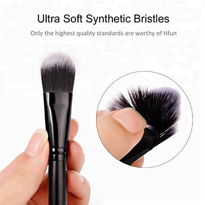 Black Contour Brush Foundation Brush Tapered Liquid Powder Cream Makeup Brush with Synthetic Bristles and Wooden Handle