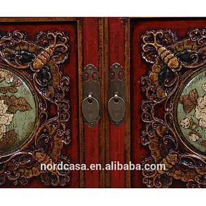 Chinese antique lacquerd glossy furniture solid wood TV cabinet for luxury use