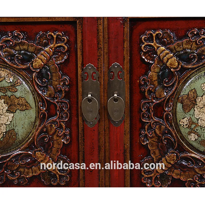 Chinese antique lacquerd glossy furniture solid wood TV cabinet for luxury use