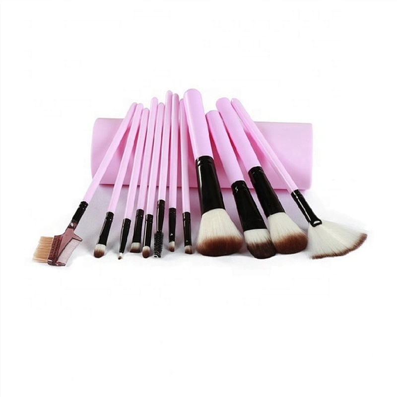Private Label Fashionable Pink 12pcs Cosmetic Makeup Brush Set With Makeup Holder