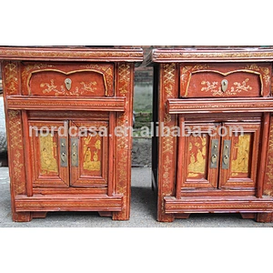 bedroom old cabinet chinese antique small cabinet red&black