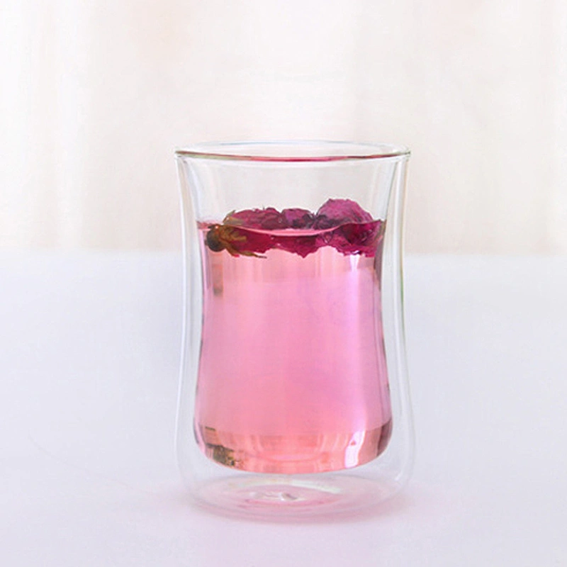 Wholesale in-stock Milk Cup 300ml Handmade High Borosilicate Glass Cup Customized Logo Double Wall Glass Water Cup