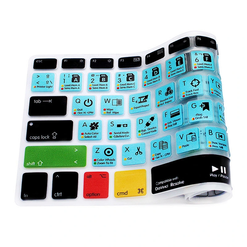 Davinci Resolve Spanish Azerty Silicone Keyboard Covers shortcuts keyboard skin For mac book pro laptop computer