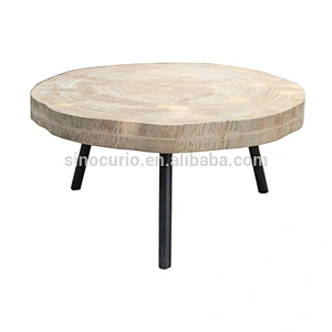 wholesale furniture china antique rustic iron leg wood slab round coffee table
