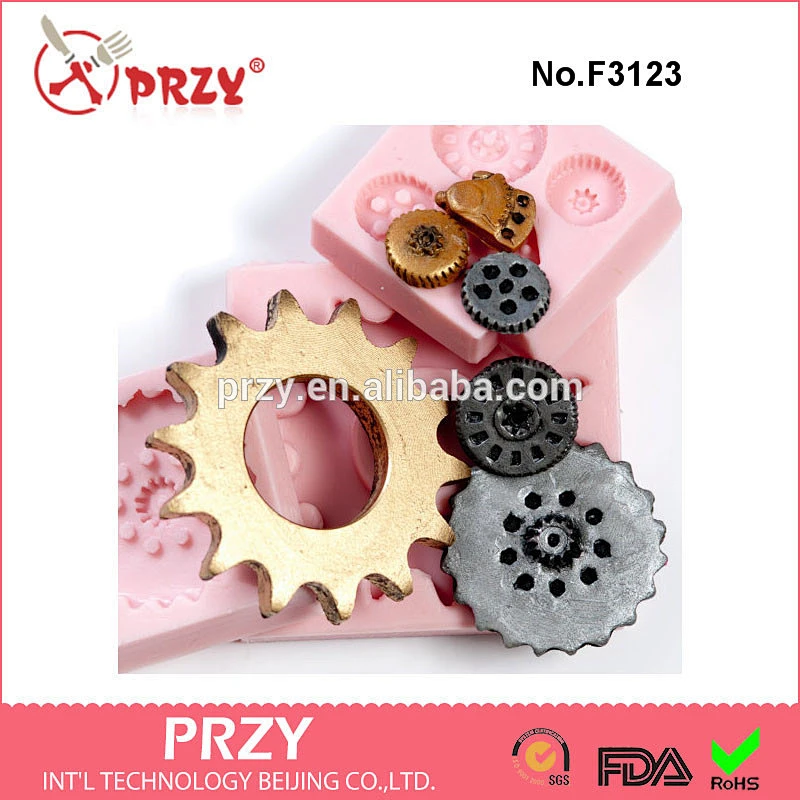 F3123 Gothic gear molds - steam punk silicone molds - set of 3 flexible molds that create 6 gears
