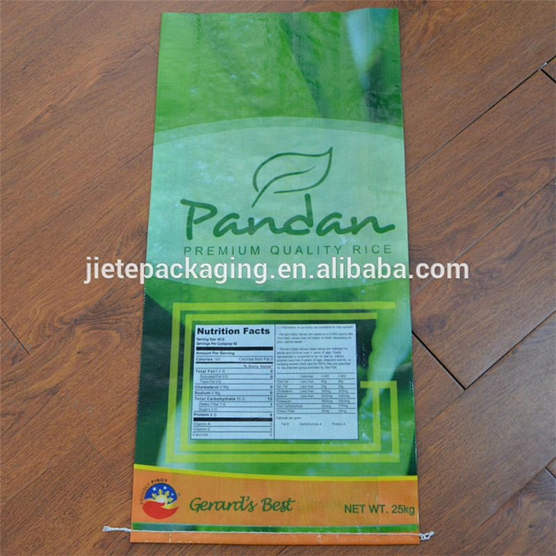 Customized pp rice bag 25kg with logo printing and bopp laminated green