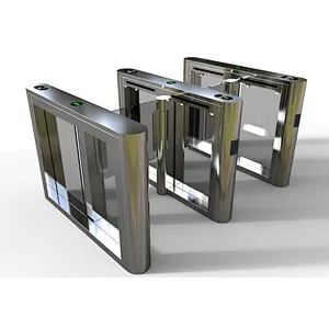 Pedestrian access control ID Reader waist height stainless steel sliding turnstile