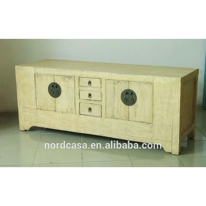 chinese antique reproduction furniture 3 drawer 4 door rustic natural cabinet