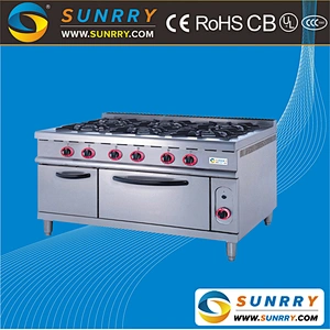 Commercial heavy duty indoor portable panel gas cooker timer 6 burner range with gas oven